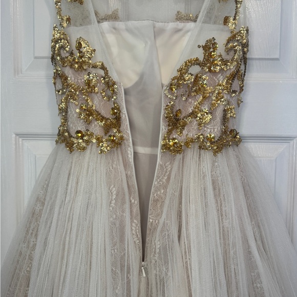 Sherri Hill Dress Beaded Tulle Homecoming Short Gold White 2 - Picture 6 of 9